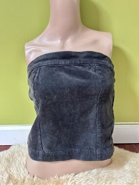 American Eagle AE Strapless Black Corduroy Tube Top Cropped Women’s Size Small